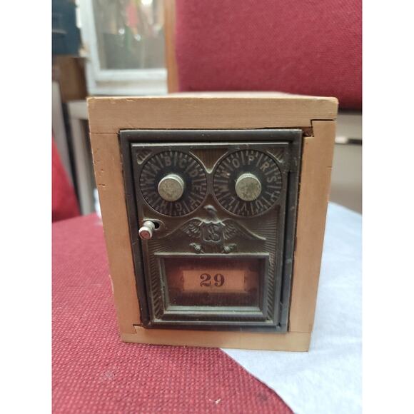 Post Office US AMERICAN eagle Combination Lockbox Wooden ANTIQUE